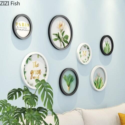 HD Painted Landscape Decorative Paintings Circular Abstract Combination Hanging Picture Wall Decoration Wooden Frame Mural