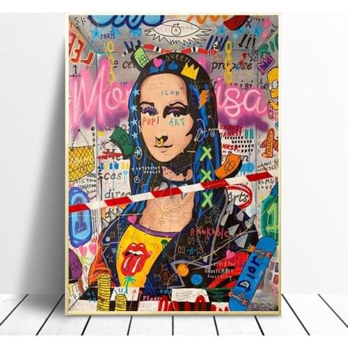 Funny Mona Lisa Street Graffiti Art Canvas Painting Posters and Prints on The Wall Art Picture for Living Room Home Decor