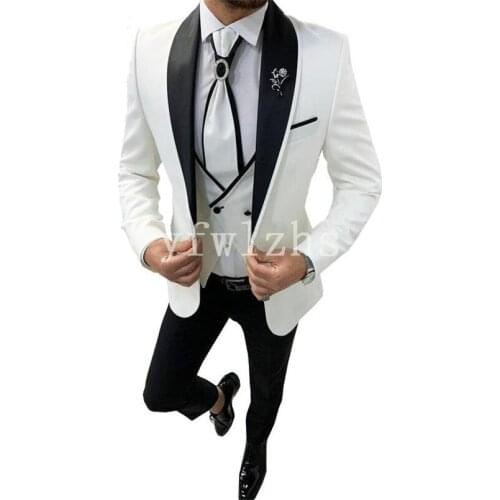 Handsome One Button Groomsmen Shawl Lapel Groom Tuxedos Wedding Dress Men Suits Blazer Prom Dinner (Jacket+Pants+Tie+Vest) B57