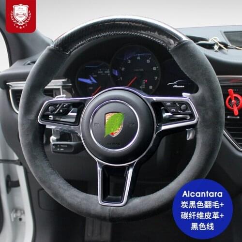 Real Alcantara Porsche Red Steering Wheel Cover for Cayenne Taycan 911 Panamera Boxster Car Grip Cover Car goods car accessories