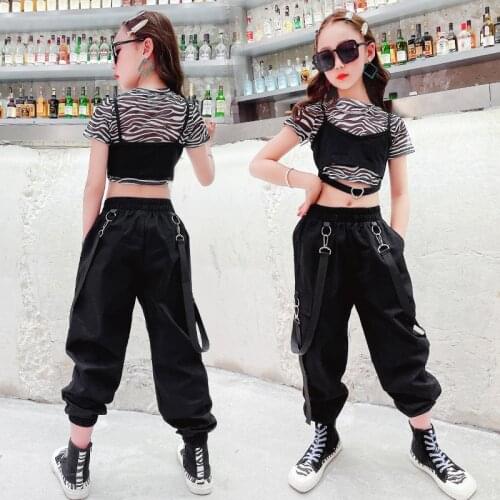 Fashion Ballroom Hip Hop Dance Clothes For Gilrs Short Sleeevd Loose Pants Suit New Style Jazz Dance Practice Clothes DQS7414