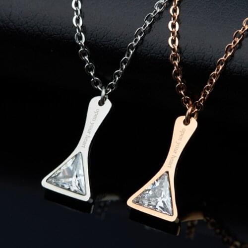 Fashion Rose Gold Color Stainless Steel Zircon Open your Heart Love Geometry Pendant Necklace Women Gift
