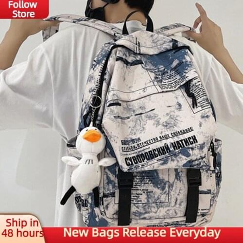 Unisex Letter Fashion Shoulder Bags for Teenage Girls and Boys School Backpack Waterproof Nylon Large Capacity Womens Backpack