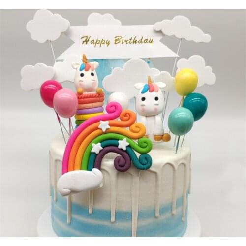 Cartoon Unicorn Rainbow Clouds Baking Cake Decoration Flag Birthday Wedding Cake Topper Baking Decoration for Birthday Party