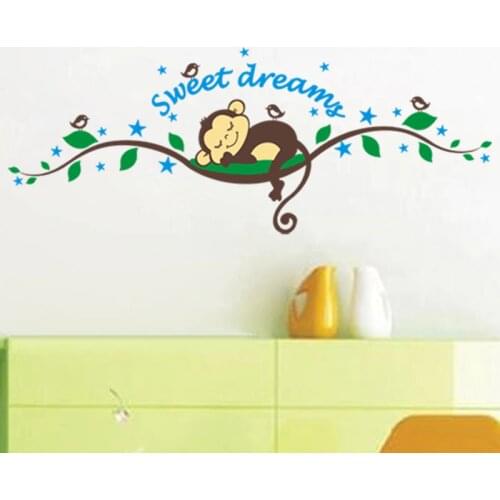 Sweet dream cartoon monkey sleeps wall sticker for kids baby room home decor bedroom decals mural decorations animal stickers