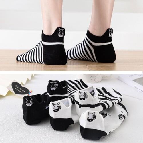 Black and White Zebra Milk Pattern Cotton Socks Womens Boat Sock Summer Womens Shallow Mouth Thin Sock Summer Cute Boat Socks
