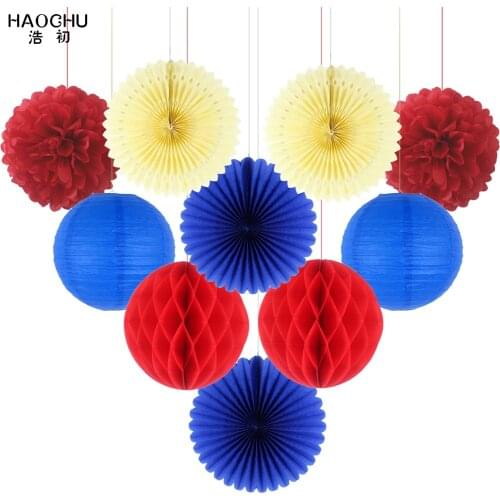 New 10Pcs/Set Wedding Birthday Party Decoration DIY Decor Paper Honeycomb Ball Lantern Flower PomPoms Hollow Fans Engagement