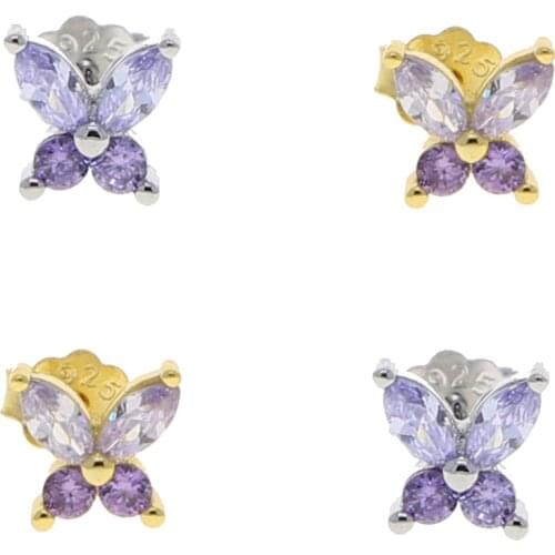 New Temperament small butterfly stud earring micro pave clear shiny cz cute personality real 925 sterling silver jewelry gift