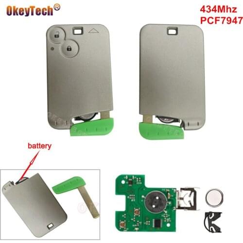 OkeyTech 2 Buttons 434Mhz PCF7947 Chip Smart Card For Renault Laguna Espace Remote Car Key Replacement