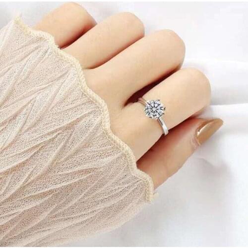 Original S925 Stamped Round Perfect D Color VVS1 Moissanite Engagement Ring Women Luxury 925 Sterling Silver Jewelry