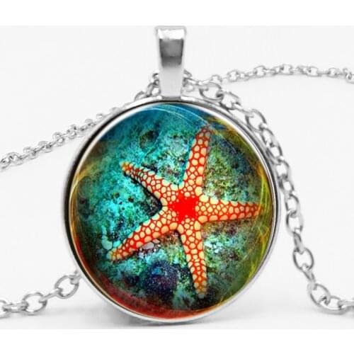LETS SLIM New Retro Beautiful Alloy Underwater World Red Marking Starfish Time Handmade Pendant Necklace Picture Private Custom