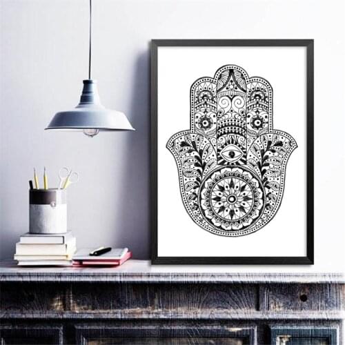 Hand Drawn Ornate Amulet Hamsa Hand Of Fatima Art Print Wall Picture Hamsa Hand Canvas Painting Poster Arab Home Decor