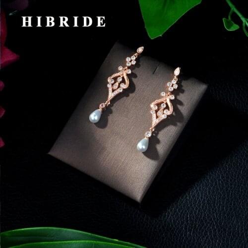 HIBRIDE Special Micro AAA Cubic Zirconia Stone Paved Large Long Stud Earrings Jewelry for Women Party Gift E-244