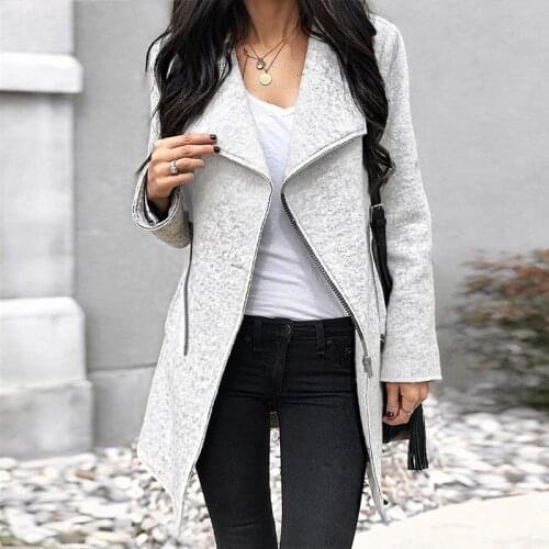 Gray Long Slim Coat Women Spring 2021 Long Sleeve Tops Coat Female Jumper Winter Irregular zipper Outwear Ladies Coat WHOLESALE