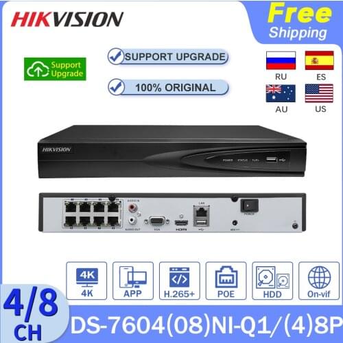 Hikvision NVR POE 8MP 4K DS-7608NI-Q1/8P DS-7604NI-Q1/4P Security Camera System 4 Channel 8 Canais Network Video Recorder H.265