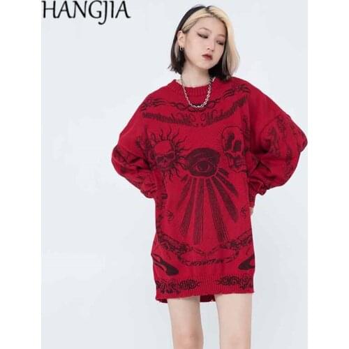 Vintage Skulls Rose Printing Sweaters for Men Hip Hop Streetwear Flame Printed Tassel Pullovers Sweater for Women Oversized