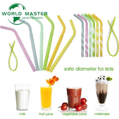 World Master Reusable Juice Coffee Drinking Straw Safe Silicone Bent Straw with Cleaner Brush Mugs Bar Pub Party Accessories