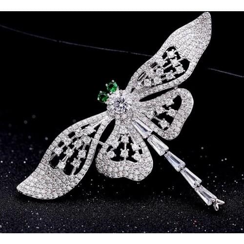 Womens Zircon Dragonfly Brooch Fashion White Corsage Simple Coat Accessories