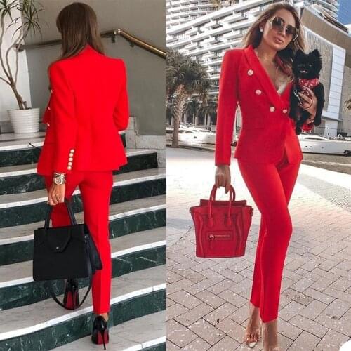 Classic Vintage Women Blazer Retro Double Breasted Shawl Lapel Pencil Pants Pocket Jacket Casual Streetwear Fashion Daily Suits