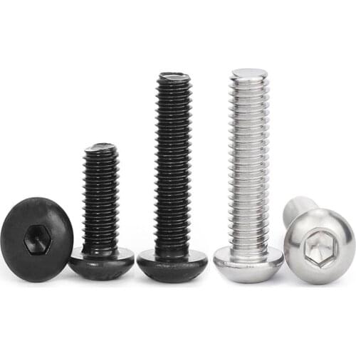 10/50pcs 304 A2-70 Stainless Steel Black grade 10.9 Hexagon Hex Socket Head Button Allen Bolt Screw M2 M2.5 M3 M4 M5 M6 ISO7380