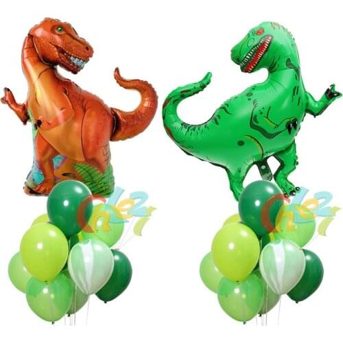 11pcs Jurassic large dinosaur balloon Jungle green latex balloons birthday party decoration Supplies baby shower Helium Globos