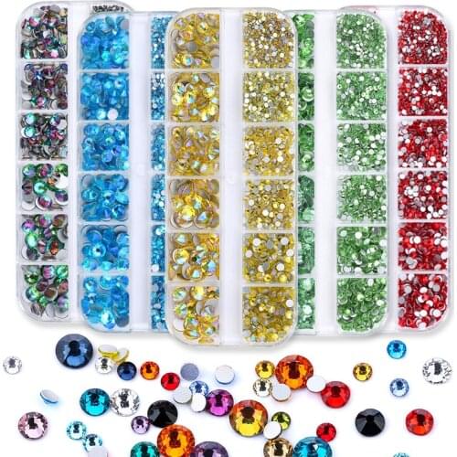 12 Grids Colorful Crystal Nail Art Rhinestones Acrylic Nail Stones Shiny Flat Drill Glitter Stone 3D DIY Nails Art Decorations