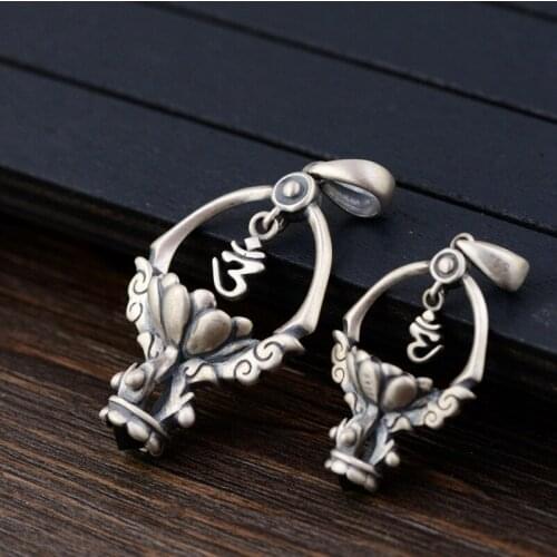 925 Sterling Silver Buddhism Om Lotus Lantern Matte Charm Pendant A2570
