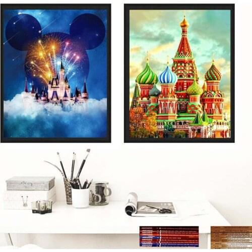 DIY 5D Diamond Painting Disneyland Castle Mickey Full Round Drill Mosaic Diamond Embroidery Cross Stitch Kits Home Decor Gift