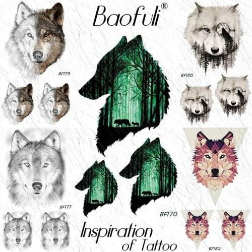 Baofuli Watercolor Green Forest Wolf Tattoos Temporary Men Women Body Art Tatoo Paper DIY Arm Neck Waterproof Fake Tatoo Sticker