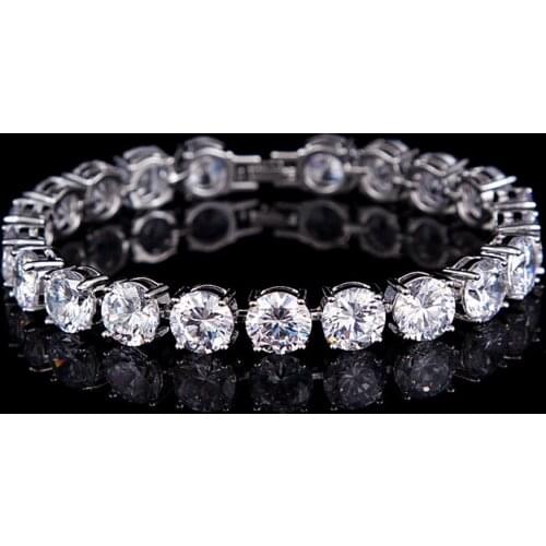 Clear Crystal Round Cut Tennis Bracelet Women Wrist Chain White Gold Filled Shiny Girl Pretty Jewelry Gift