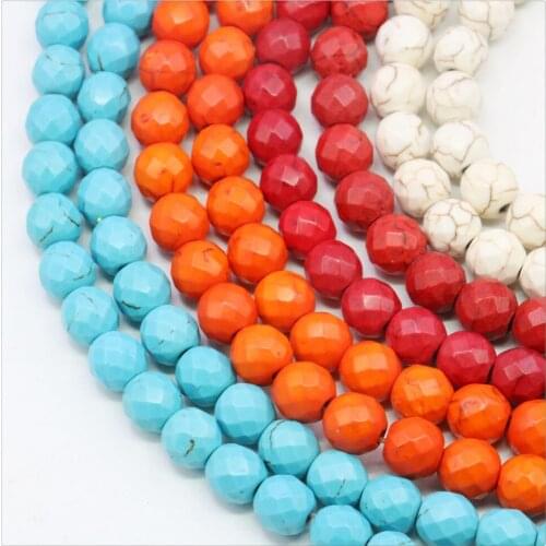 8mm Faceted White Blue Red Orange Round Turkey Turquoises Loose Beads For DIY Necklace Bracelet Jewelry Making Design Women Girl