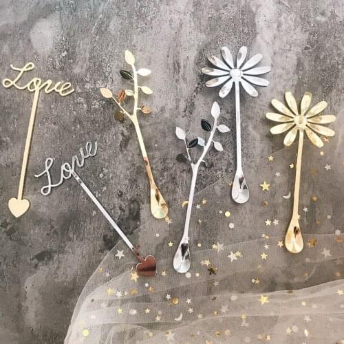 Tea Spoons Flower Leaf Coffee Spoons 304 Stainless Steel Spoon Stirring Stick Coffee Mug Gold Spoon