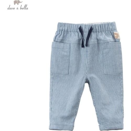 DBA16185 dave bella spring baby boys fashion striped pockets pants children full length kids pants infant toddler trousers