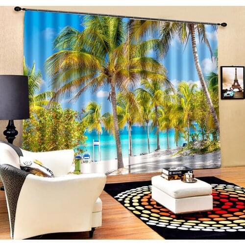 Home Summer Seaside Scenery Printing Curtain Living Room Shading Material Bedroom Curtain Decoration Adult Children Curtain