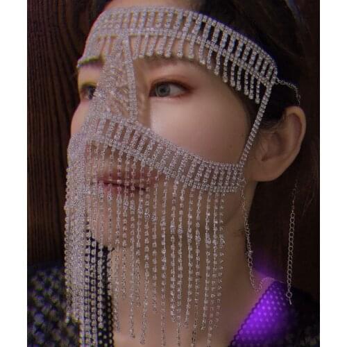 Crystal Rhinestone Cat Eye Fringe Mardi Gras Masquerade Ball Mask For Lady Cosplay Party Prom Bar Costume Festival Carnival