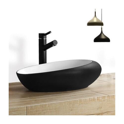 Art counter basin ceramic black and white oval household toilet counter basin