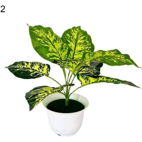 Artificial Plant Pot Green Leaves Decorative Plastic Office Home Imitation Flower Pot for Garden