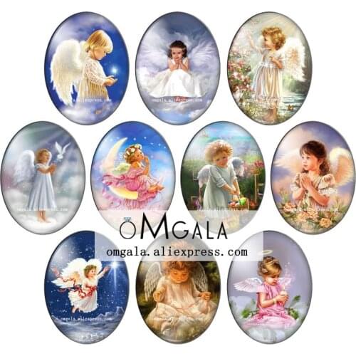 Lovely Angel Baby Girls Oil Paintings 13x18mm/18x25mm/30x40mm Oval photo glass cabochon flat back Making findings