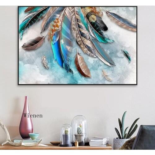 Colorful Abstract Feather Canvas Painting Posters and Print Wall Art Pictures for Living Room Home Decor Cuadros No Frame