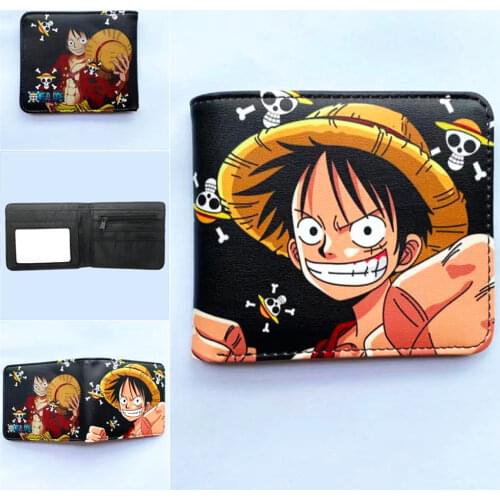 Anime One Piece Luffy PU Wallet Zip Coin Pocket Short Bifold Photo ID Card Holder Layers Boys Girls Leather Cartoon Purse Gift
