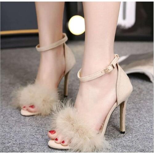 Top Sale Hairy Fish High-heeled Shoes 43 Womens Shoes for Purchase Sandalia Feminina Large Size Sandals