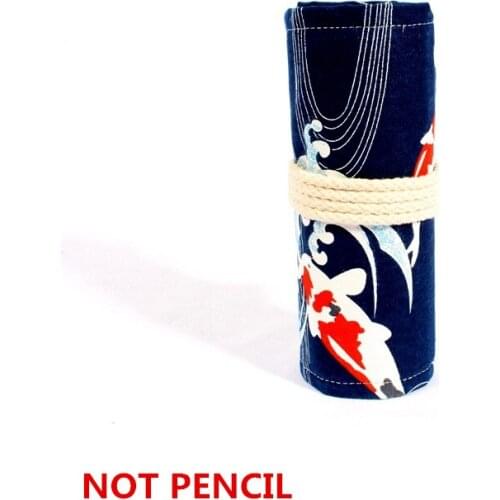Cute 36 48 72 Holes Wrap Roll School Supplies Pencil Case Lucky Fish Canvas Art Pen Bag for Girls Boy Cosmetic Brush Stationery