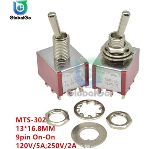 MTS-302 Mini Toggle Switch 3PDT 13*16.8MM 9pin On-On 120V 5A 250V 2A Power Rocker Toggle Switch