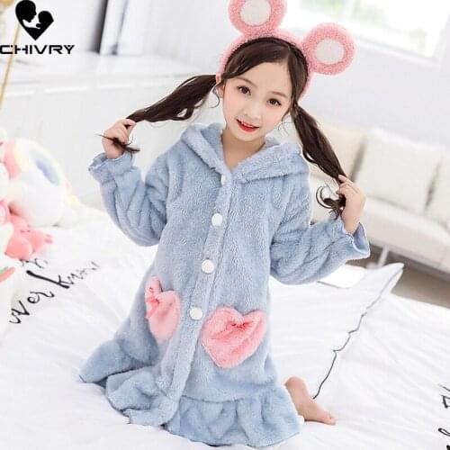 New 2021 Autumn Winter Girls Thicken Bathrobe Baby Bath Robes Kids Cute Rabbit Flannel Pajamas Long Sleeve Towel Robe Home Wear