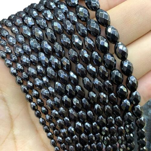 Wholesale Natural Stone Black Hematite Geometric Faceted Rice Spacer Beads For Jewelry Making DIY Bracelet Neckalce 3*5 4*6 5*8