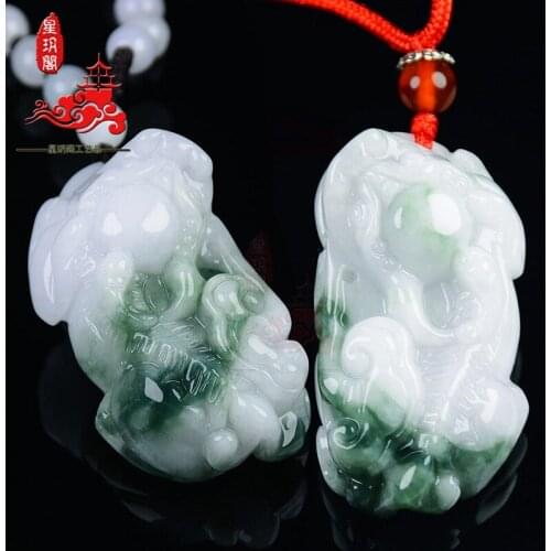 Natural Myanmar Emerald Pixiu Pendant Women-Couples Ice-like Floating Flowers Emerald Lucky Good Luck J Pendant Certificate