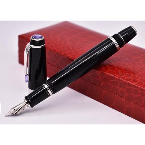 Crocodile Classic Black Fountain Pen, Noble Sapphire on Top with Silver Clip Writing Gift Pen Box Optional for Office Business