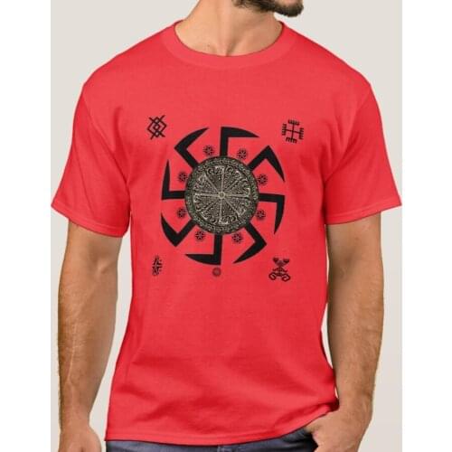 Strength, Dignity, Sun and Fire. Slavic Sun Wheel Kolovrat Symbol T-Shirt. Summer Cotton Short Sleeve O-Neck Mens T Shirt New