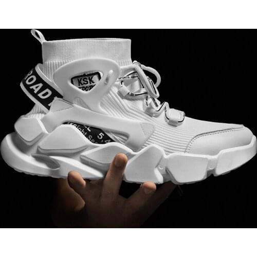 High Top Casual Shoes Men Breathable Flying Woven Male Socks Sneakers Sports Trainers Thick Sole Lightweight Man Shoes Plus Size