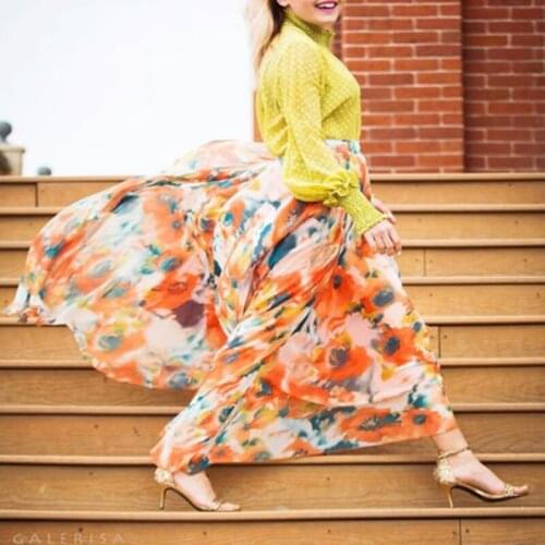 Women Long Skirt Floral High Waist Causal Pleated Party Evening Ladies Jersey Gypsy Long Maxi Full Skirt Femme Plus Size